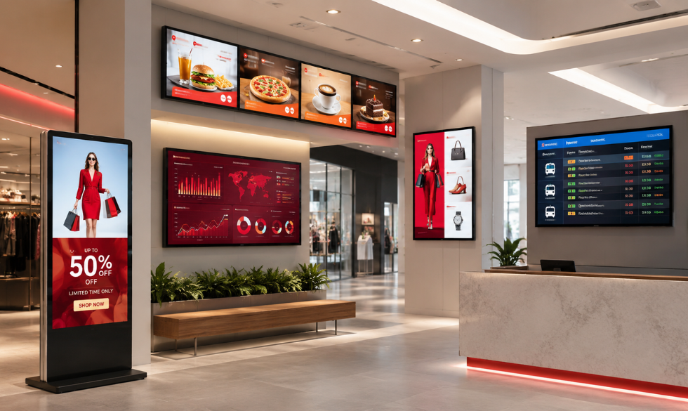 Modern retail space with digital displays